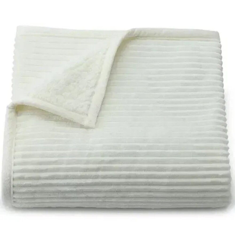 Cuddl Duds Sherpa Throw Blanket 50x60 White Ribbed Plush Christmas Cozy Soft NEW